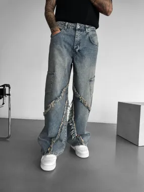 Baggy Washed Torn Details Jeans - Blue