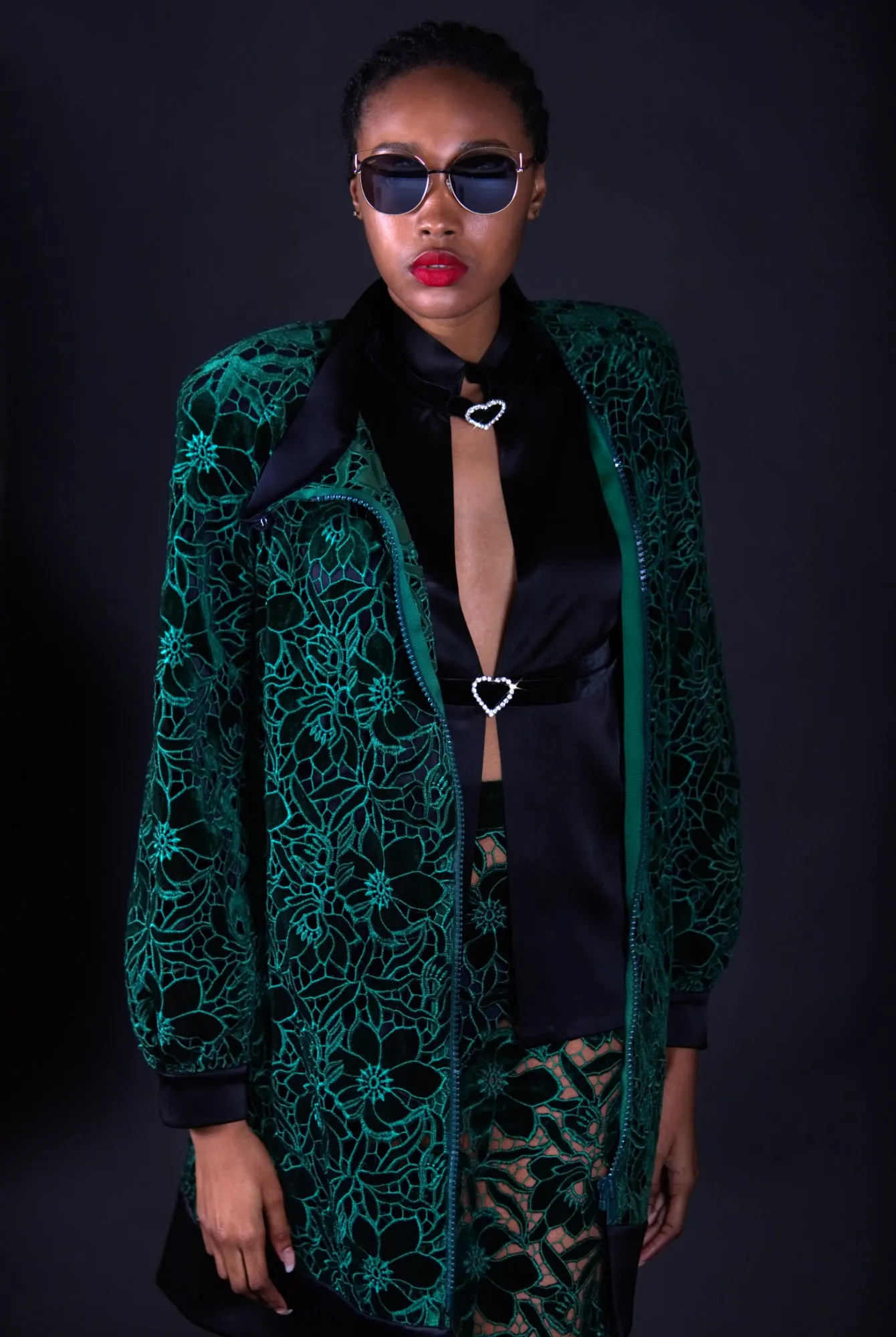 Balmacaan see-through asymmetric coat