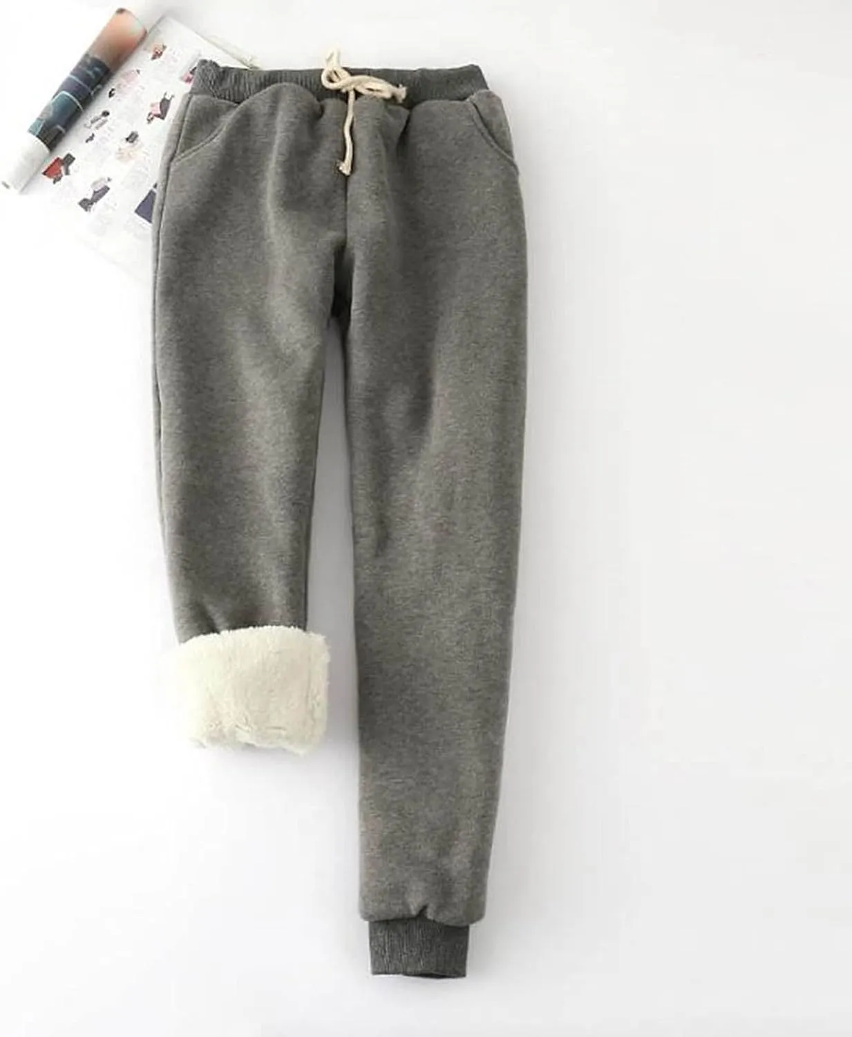Binmer 2024 Women's Winter Warm Fleece Joggers Pants Sherpa Lined Athletic Workout Sweatpants Plus Size Drawstring Leggings