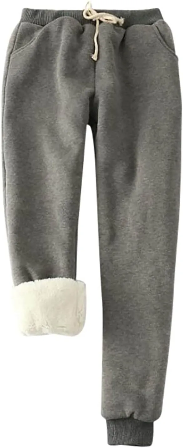 Binmer 2024 Women's Winter Warm Fleece Joggers Pants Sherpa Lined Athletic Workout Sweatpants Plus Size Drawstring Leggings