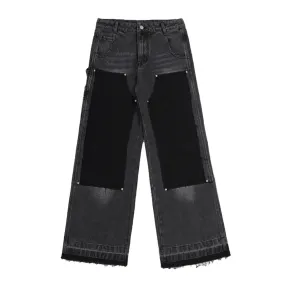 Black Washed Wide Leg Distressed Jeans