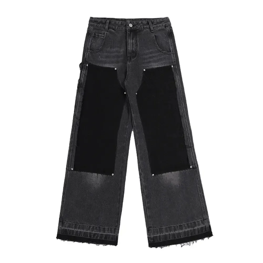 Black Washed Wide Leg Distressed Jeans