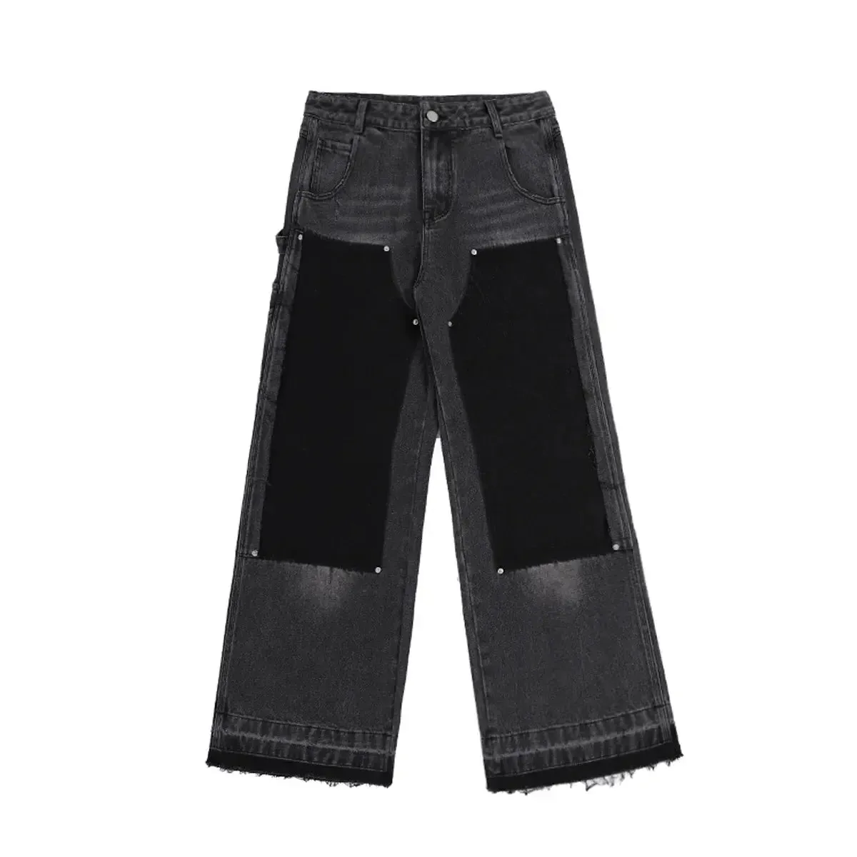 Black Washed Wide Leg Distressed Jeans
