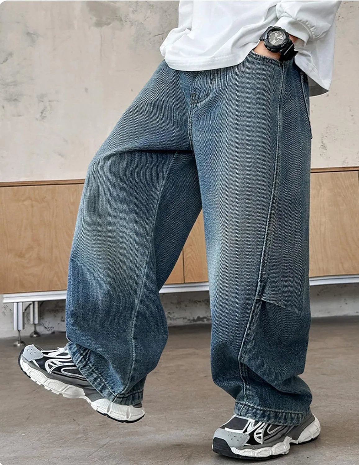 Boys Baggy Jeans Straight Wide Leg Demin Pants Boys Jeans Size 8-14 Years