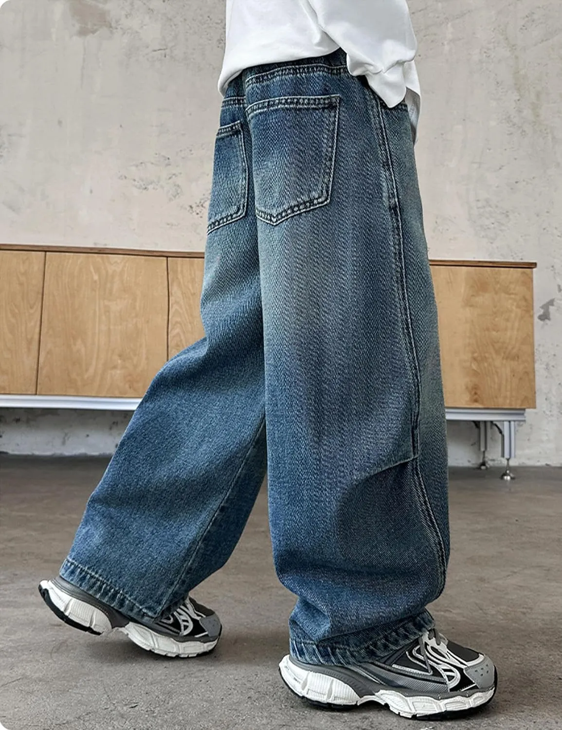 Boys Baggy Jeans Straight Wide Leg Demin Pants Boys Jeans Size 8-14 Years