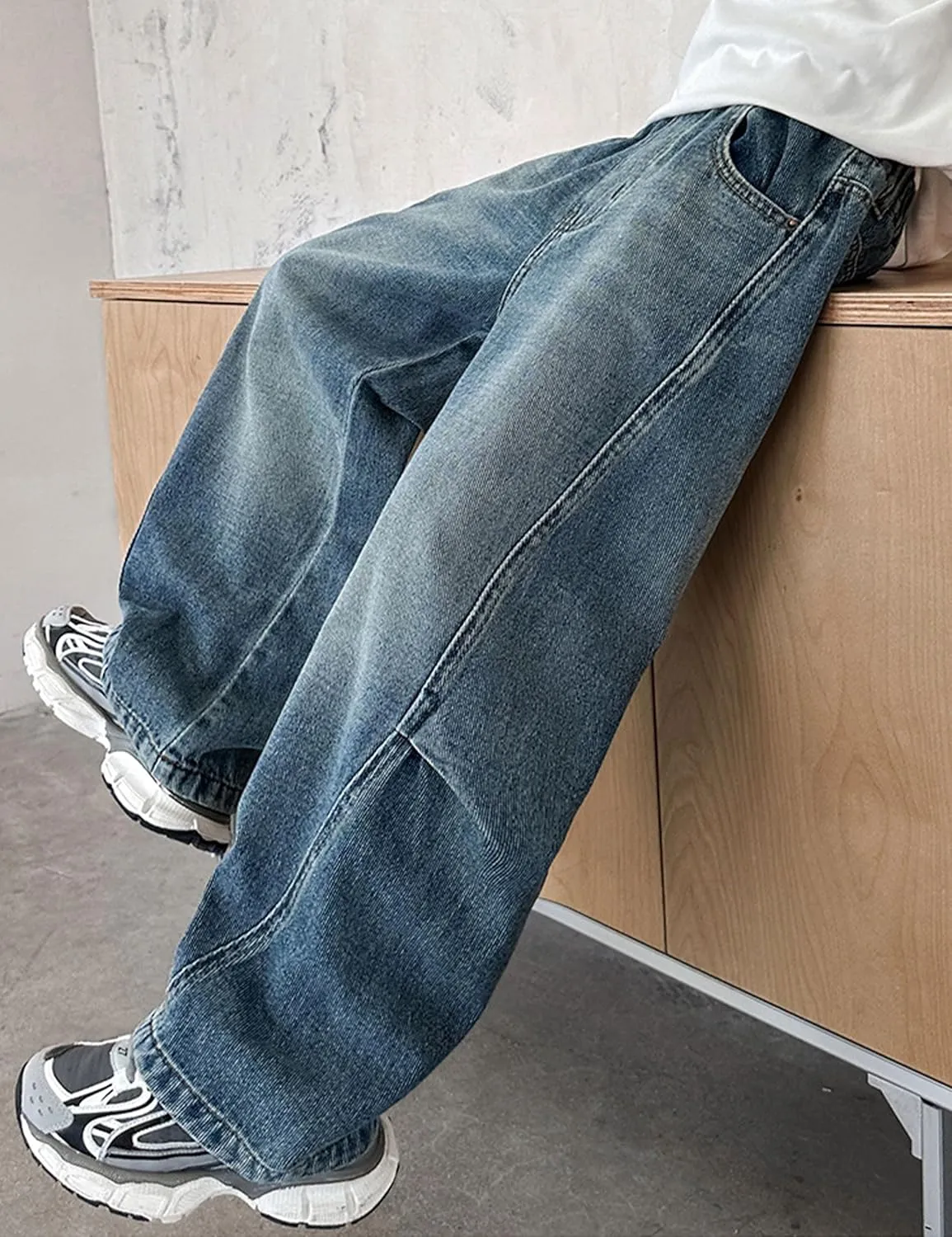 Boys Baggy Jeans Straight Wide Leg Demin Pants Boys Jeans Size 8-14 Years