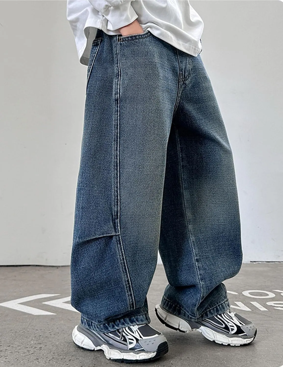 Boys Baggy Jeans Straight Wide Leg Demin Pants Boys Jeans Size 8-14 Years