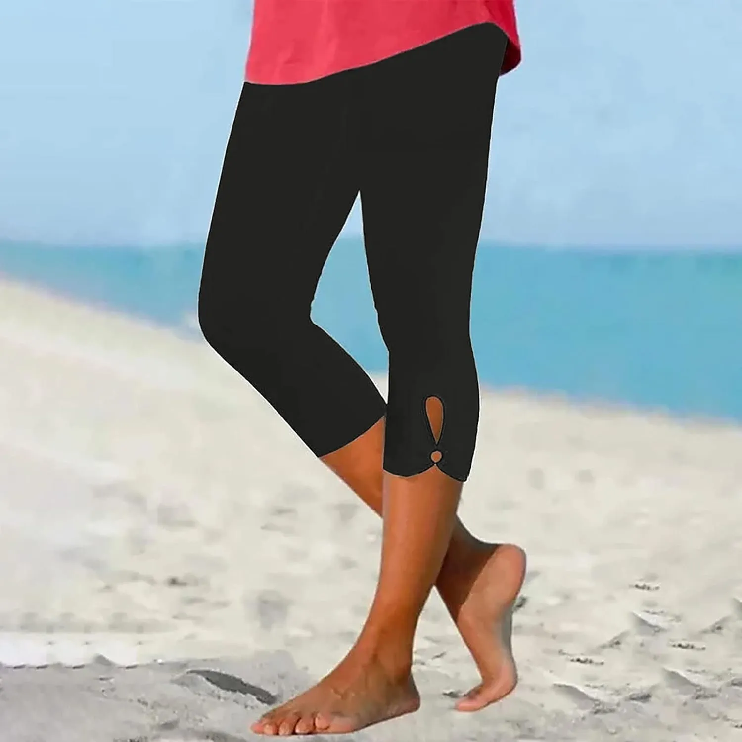 Capri Leggings for Women High Waisted Yoga Capri Pants Stretchy Lounge Pants Solid Color Capri Leggings Pajama Capri