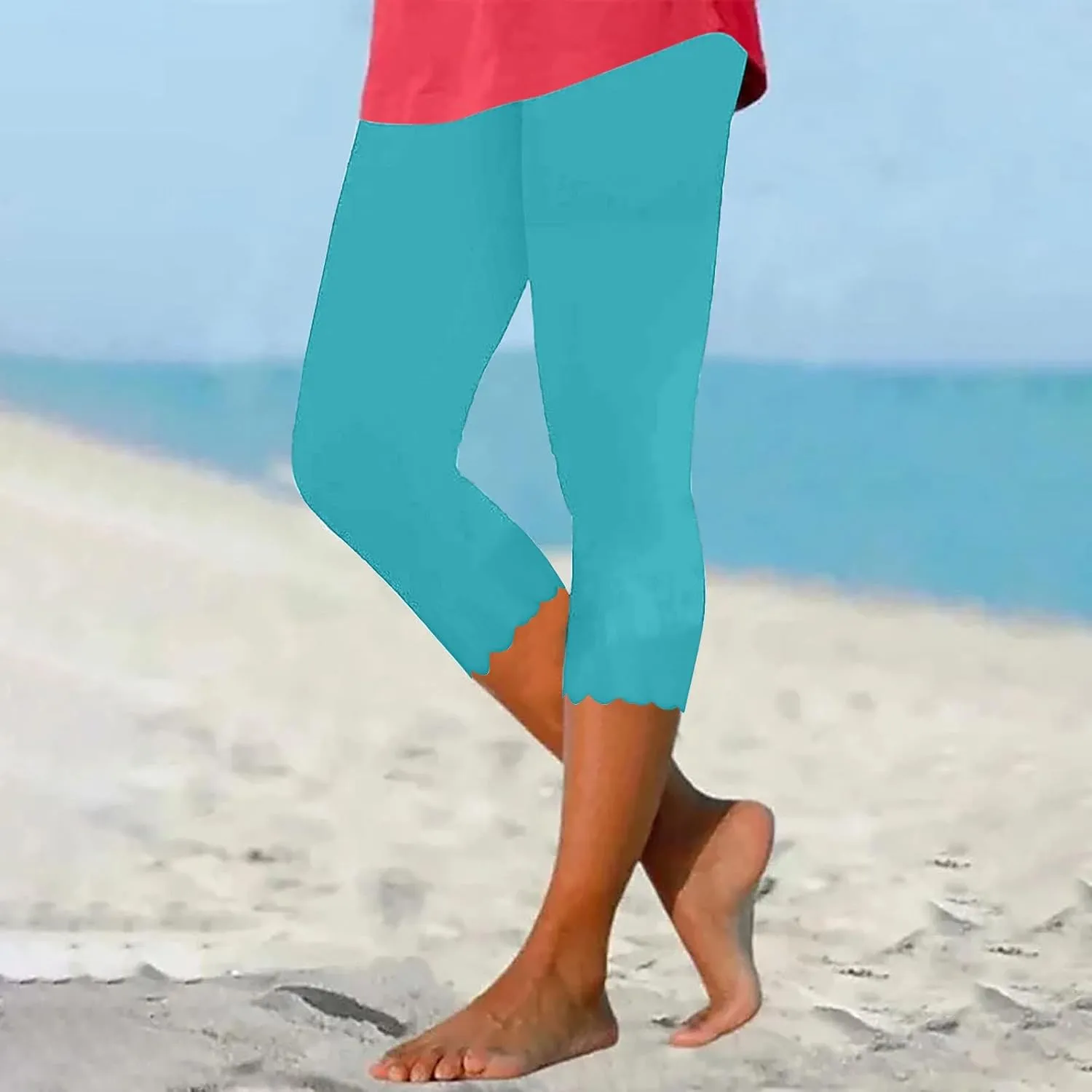 Capri Leggings for Women High Waisted Yoga Capri Pants Stretchy Lounge Pants Solid Color Capri Leggings Pajama Capri