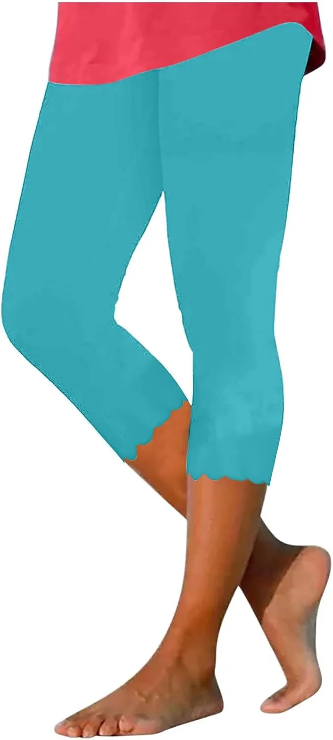Capri Leggings for Women High Waisted Yoga Capri Pants Stretchy Lounge Pants Solid Color Capri Leggings Pajama Capri