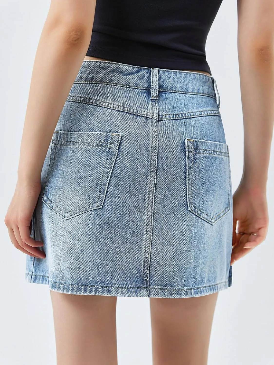 Cicy Bell Womens Jean Skirts Casual Wrap Button Asymmetrical Hem Summer Denim Mini Skirt