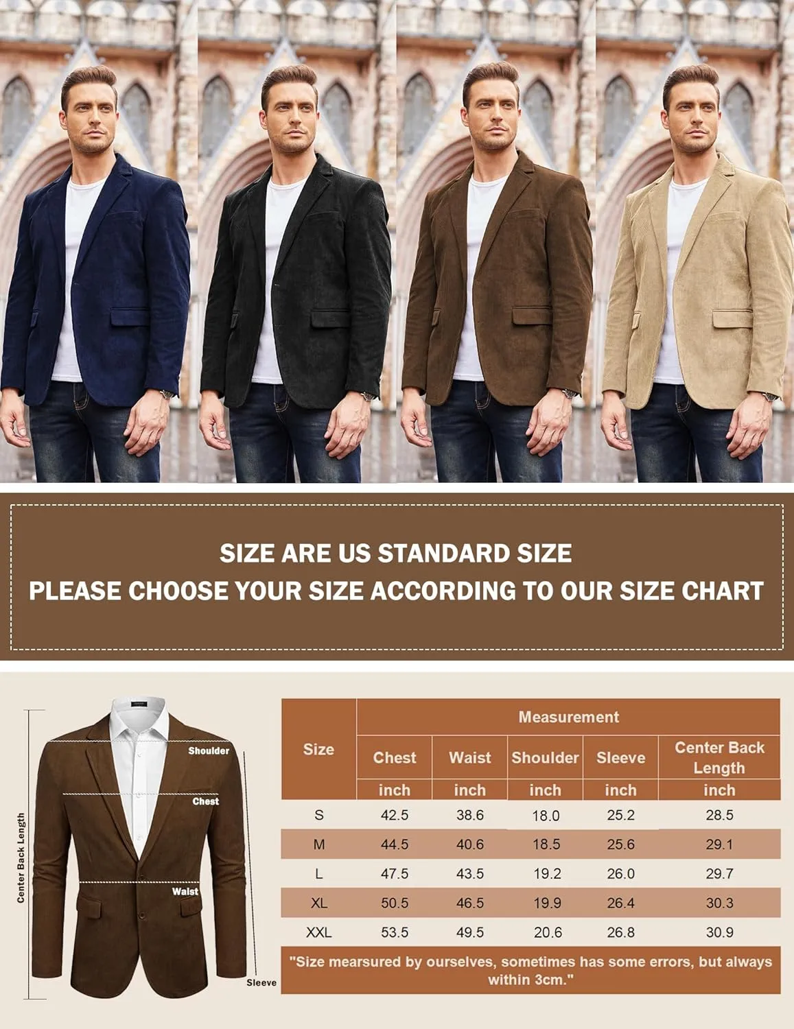 COOFADNY Men's Casual Corduroy Blazer Classic Fit Two Button Sport Coat Fashion Notch Lapel Blazer Jacket