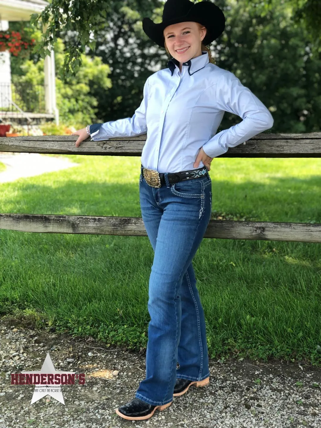 Double Collar Concealed Zipper Show Shirt - Blue Stripes