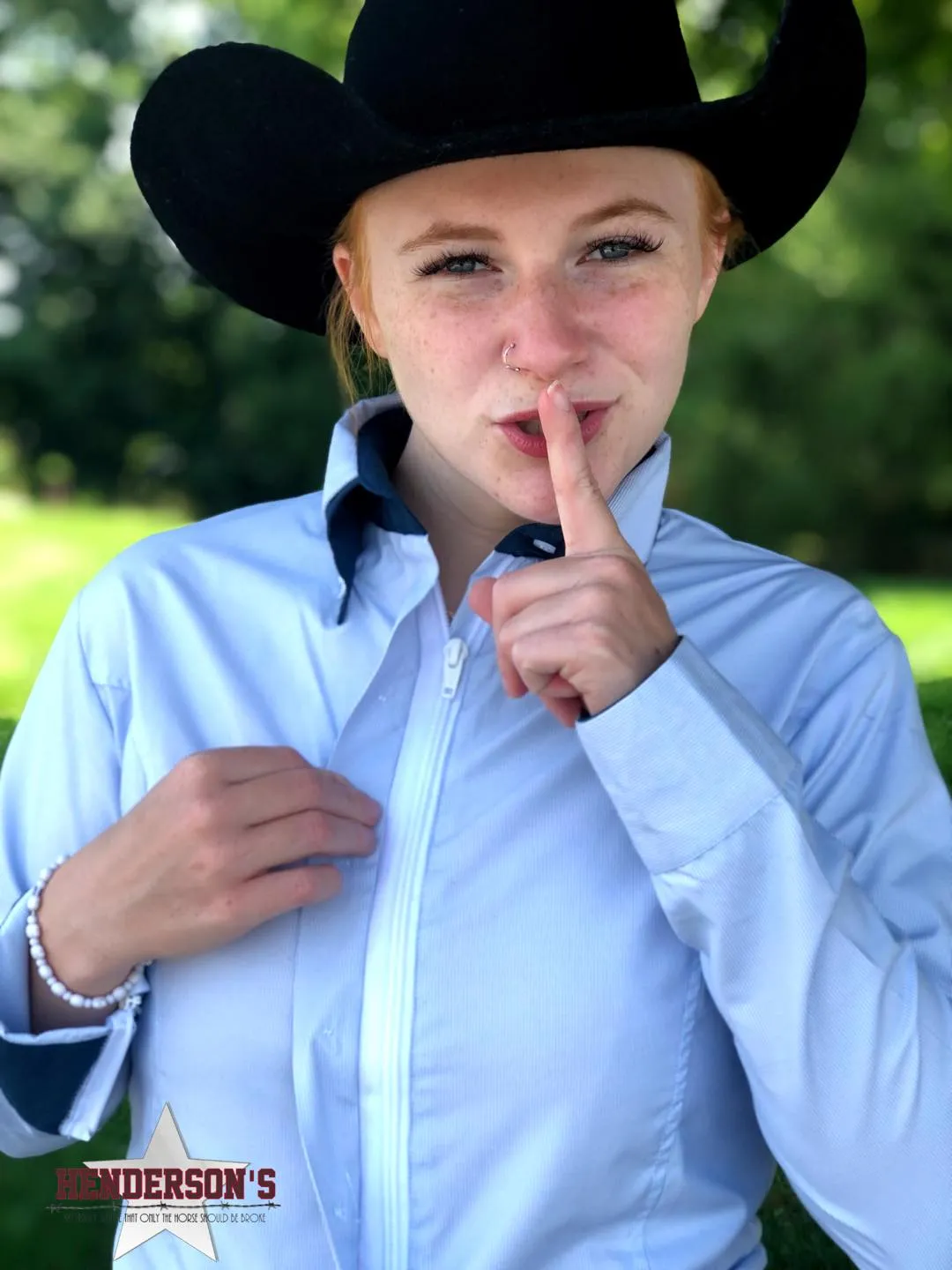 Double Collar Concealed Zipper Show Shirt - Blue Stripes