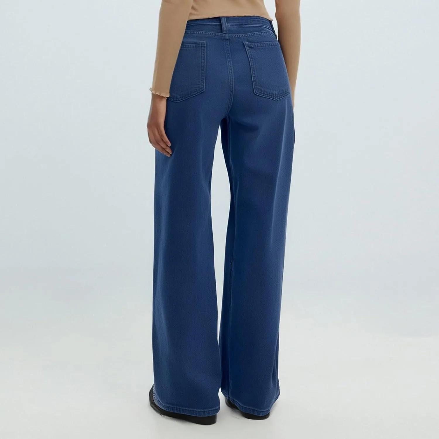 FlekmanArt Wide Leg Jeans for Women Cropped High Waisted Trendy Button Fly Patch Pockets Stretchy Denim Pants Trousers Jeans