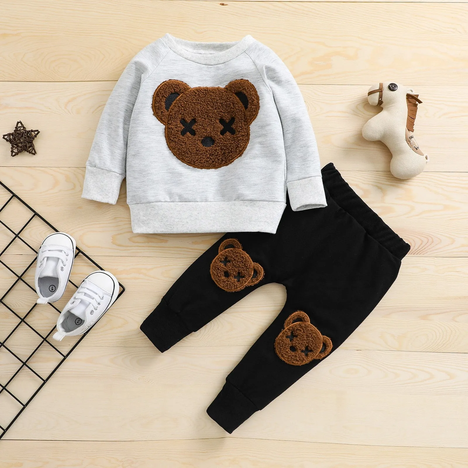 Fuzzy Bear Two Piece Sweatshirt and Sweatpants Set