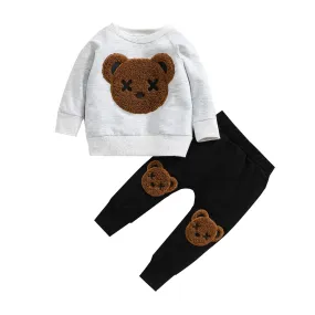 Fuzzy Bear Two Piece Sweatshirt and Sweatpants Set