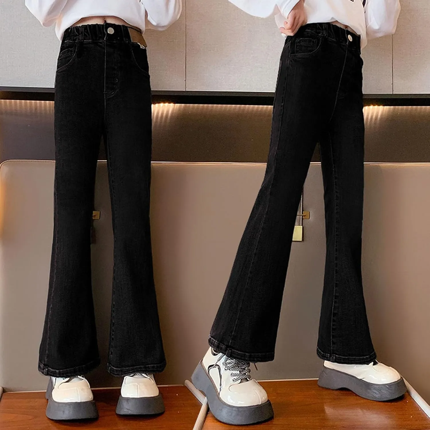 Girls Cargo Jeans Kids Wide Leg Jeans High Waist Baggy Jeans Loose Jeans Denim Pants Flare Jeans for Girls