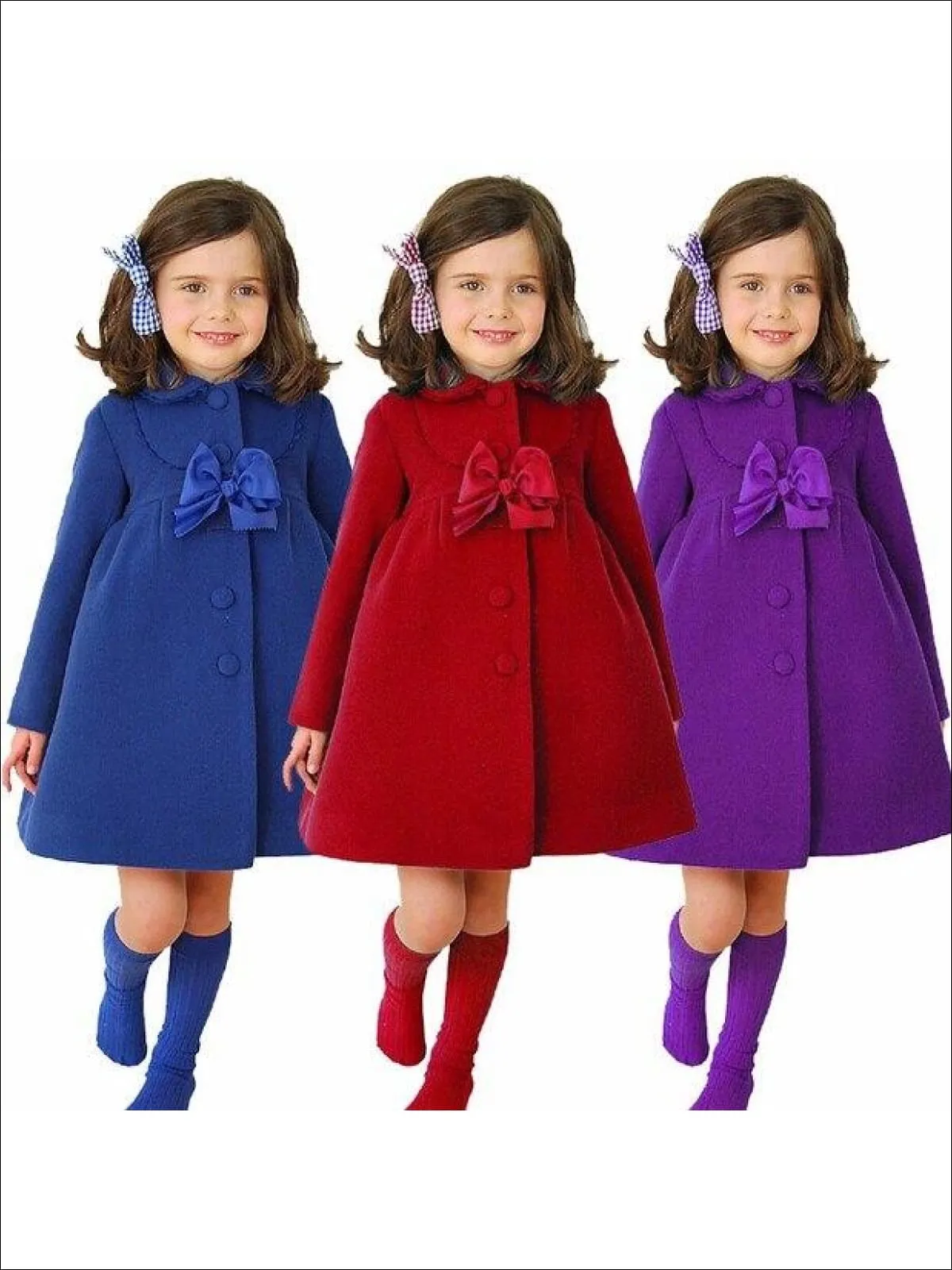 Girls Velvet Pea Coat with Bow