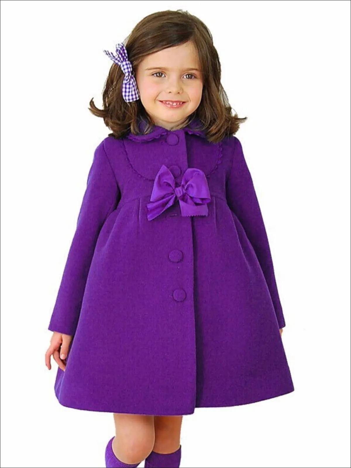 Girls Velvet Pea Coat with Bow