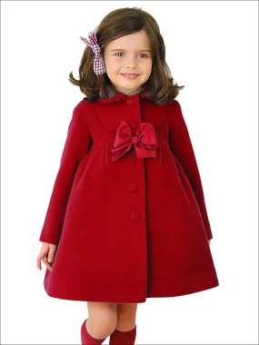 Girls Velvet Pea Coat with Bow