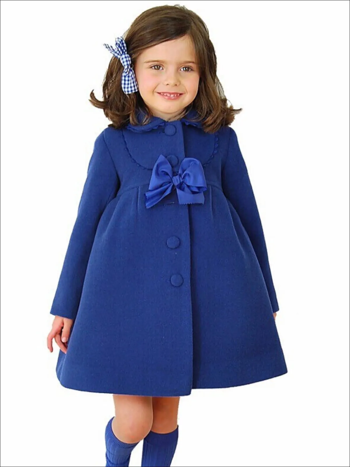 Girls Velvet Pea Coat with Bow