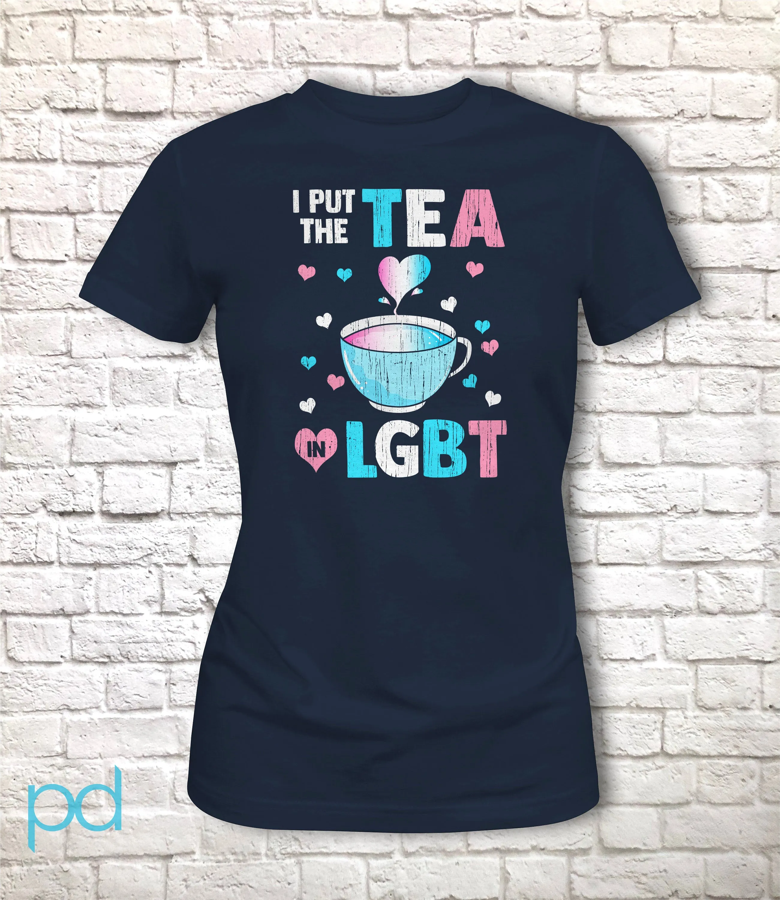 I Put The Tea In LGBT Shirt Fitted Style, Funny Trans Gift Idea, Humorous Transgender Tea Pun Fitted Tee T-Shirt Top