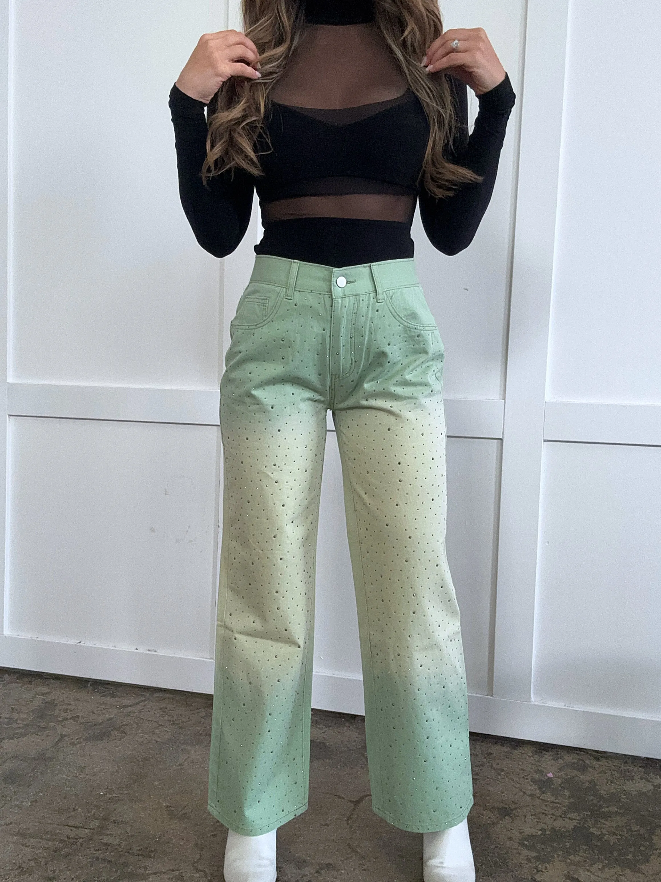 Kinsley Embellished Gradient Wide Leg Pants