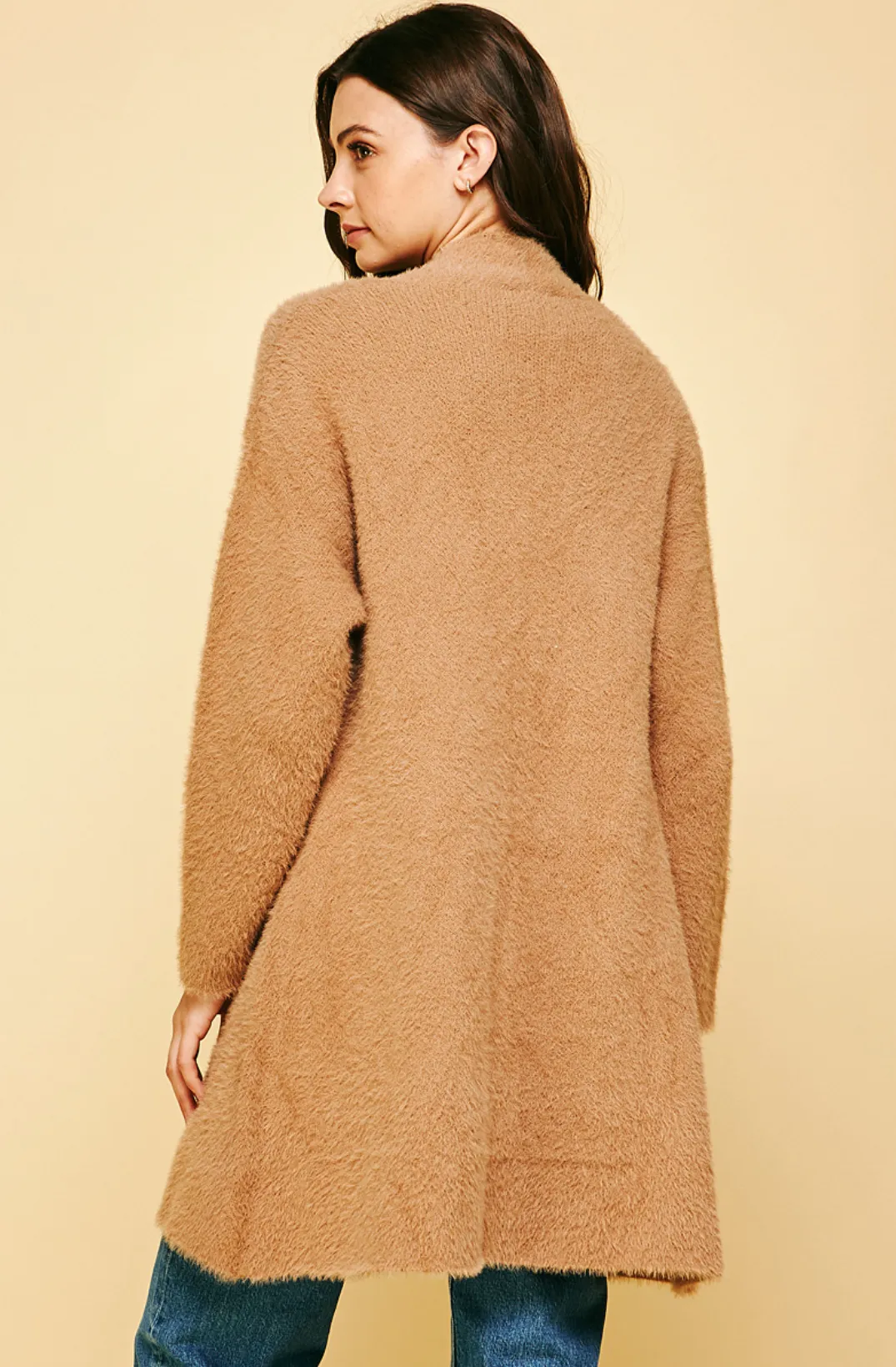 luxe brushed eyelash duster cardigan - camel