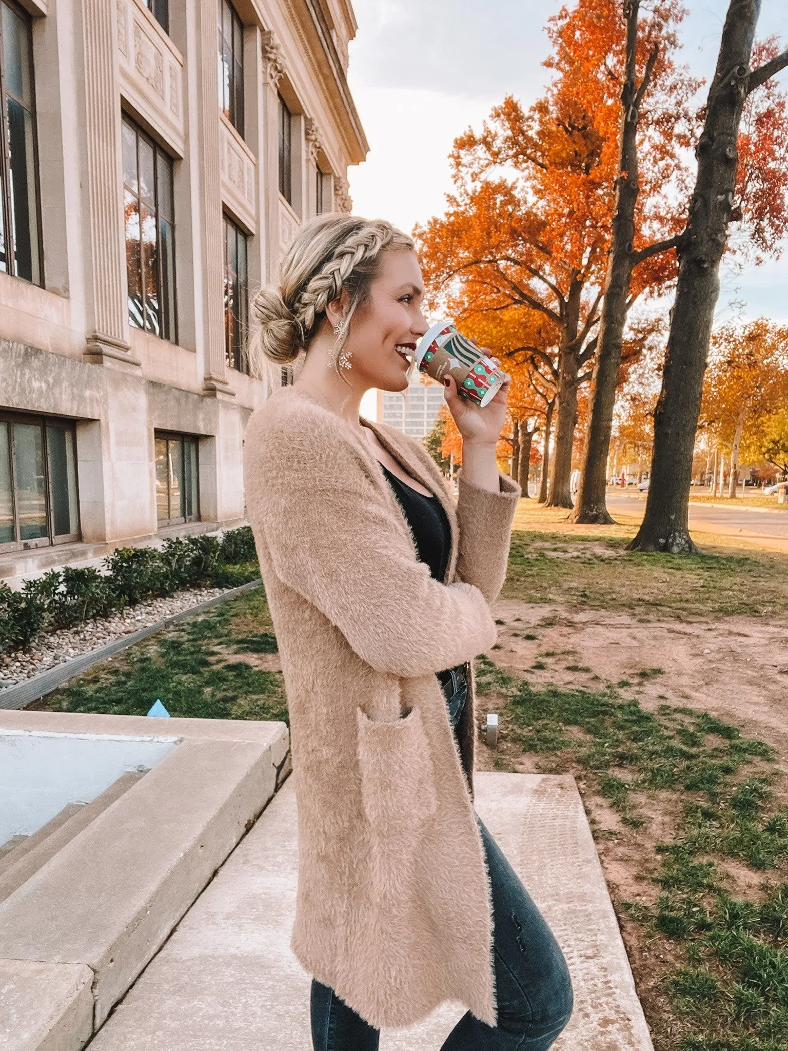 luxe brushed eyelash duster cardigan - camel