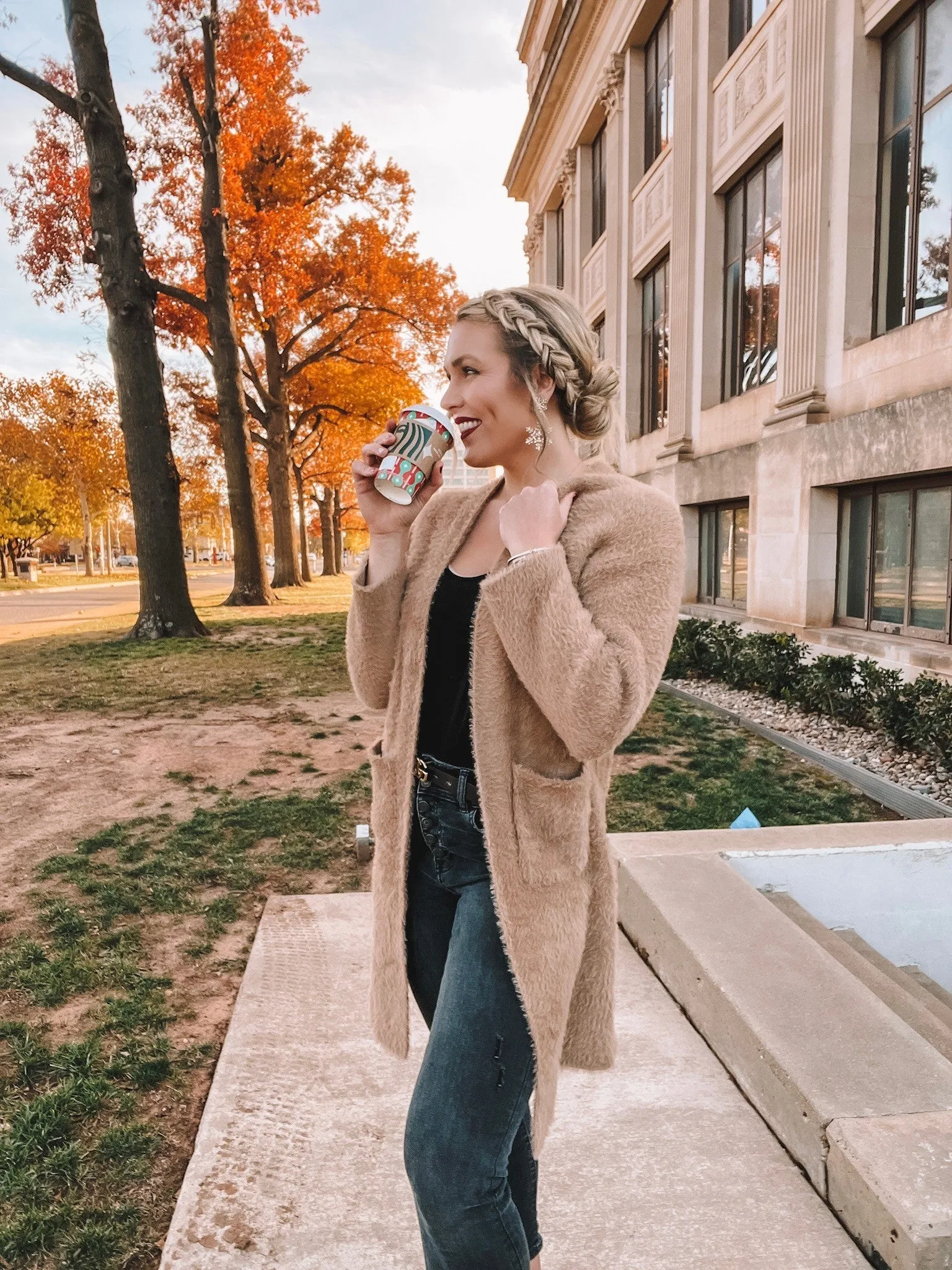 luxe brushed eyelash duster cardigan - camel