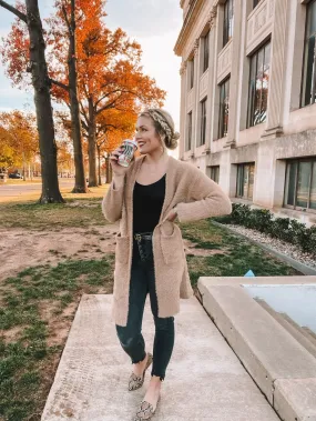 luxe brushed eyelash duster cardigan - camel