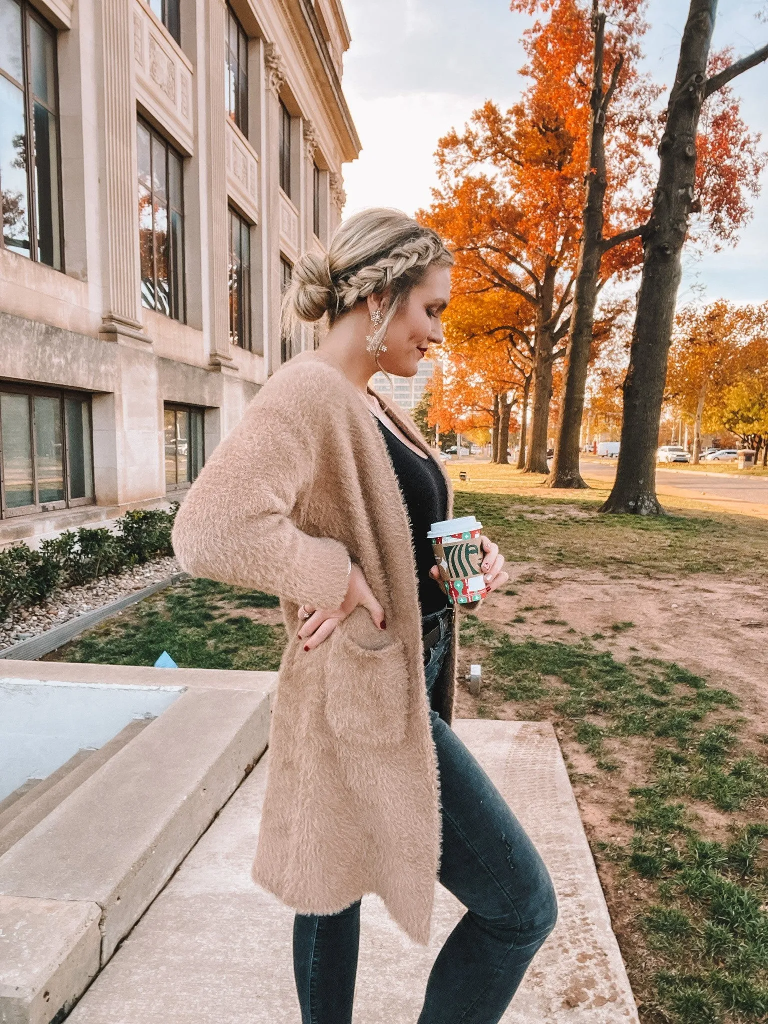 luxe brushed eyelash duster cardigan - camel