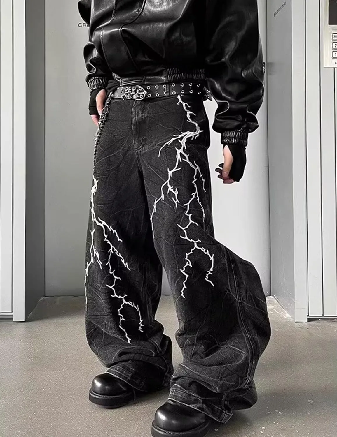 Men Baggy Black Jeans Y2k Relaxed Fit Graphic Jeans Cool Pants Wide Leg Skater Jean Streetwear