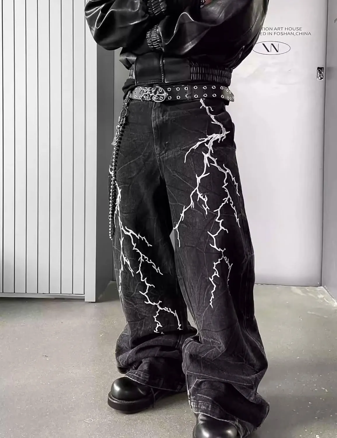 Men Baggy Black Jeans Y2k Relaxed Fit Graphic Jeans Cool Pants Wide Leg Skater Jean Streetwear