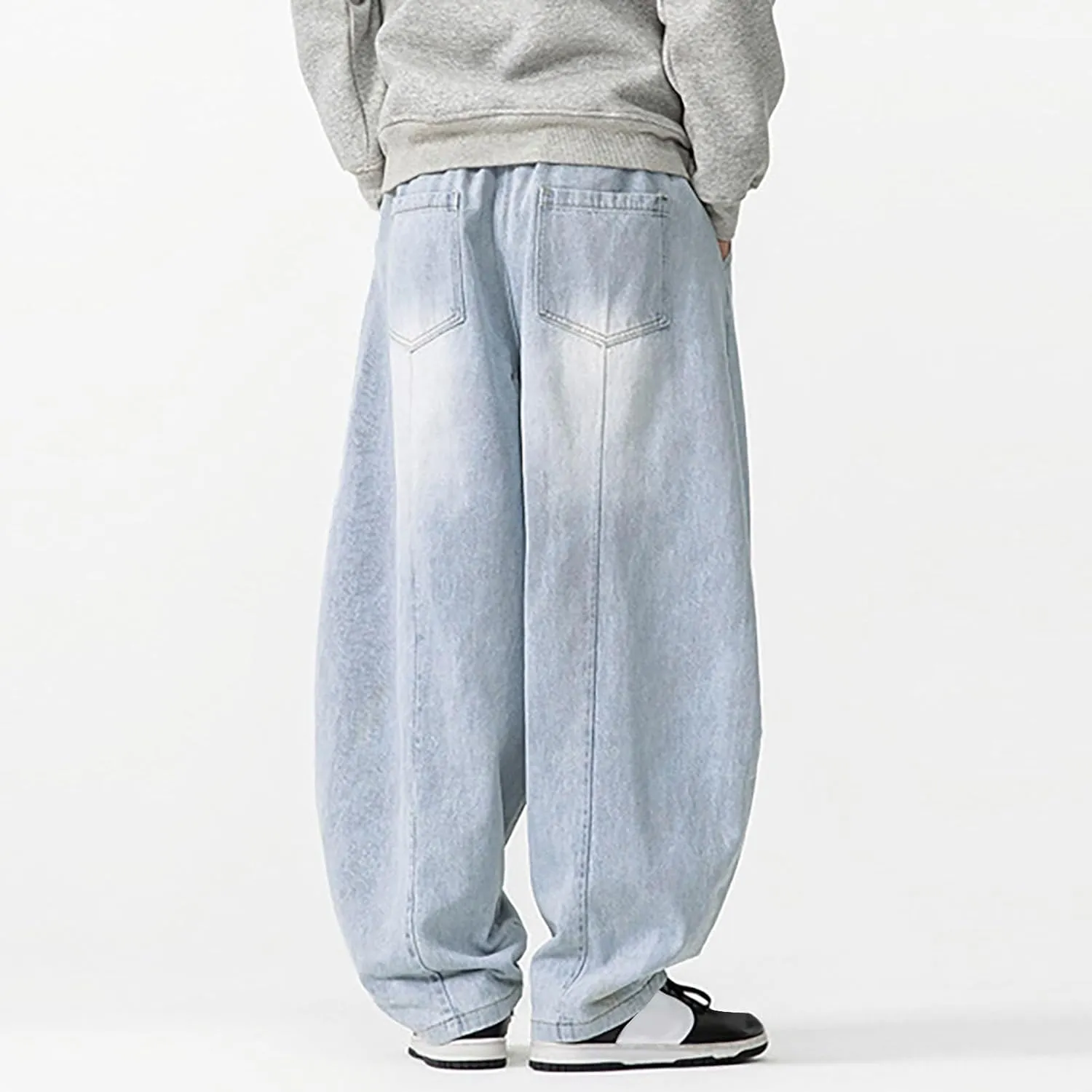 Mens Baggy Jeans Relaxed Fit Harem Denim Pants Casual Wide Leg Elastic Waist Drawstring Tapered Jeans Pants