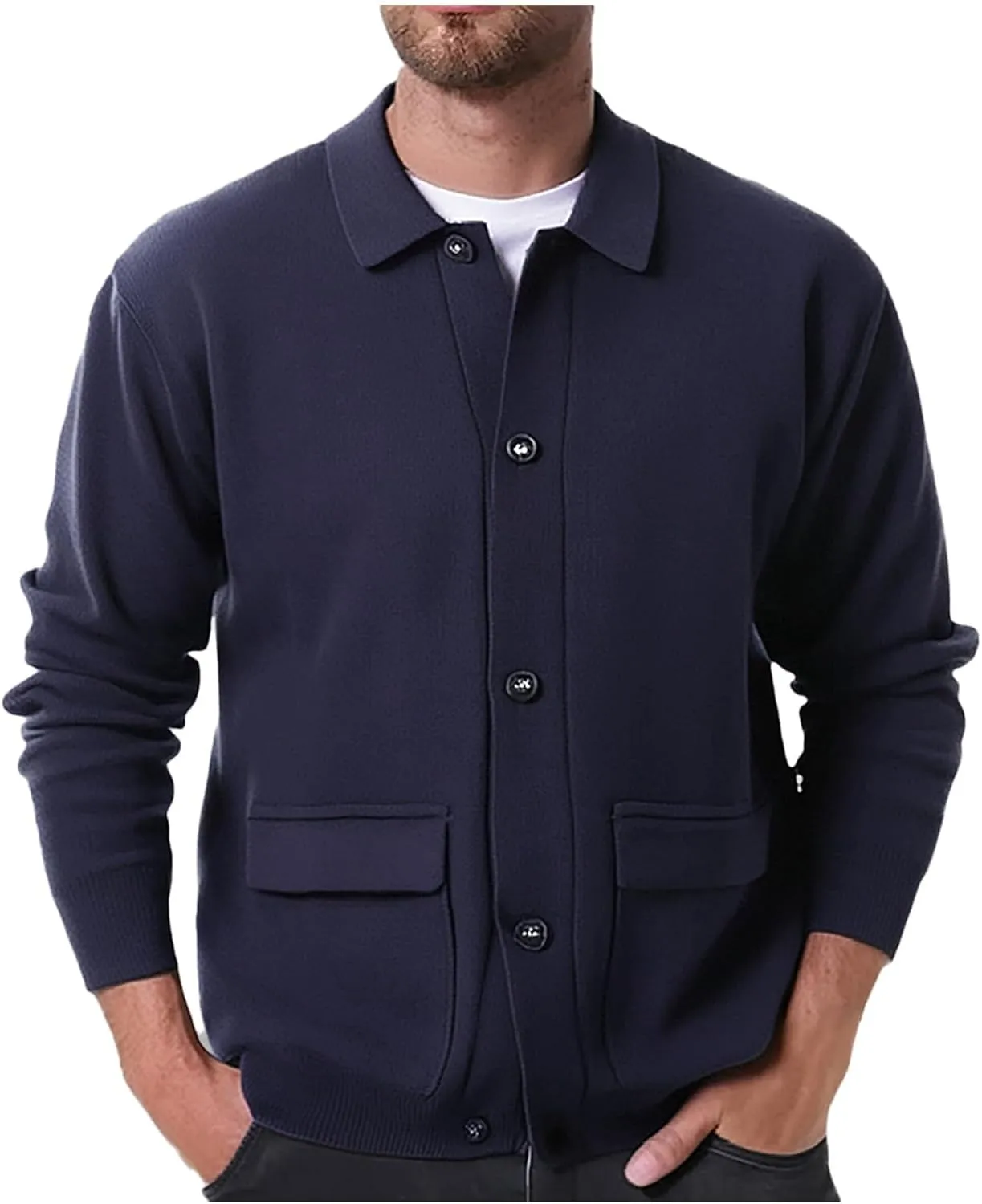 Mens Cardigan Sweater Soft Knitted Cardigan Button Down Sweater Shawl Collar Casual Sweaters Lightweight Cardigan
