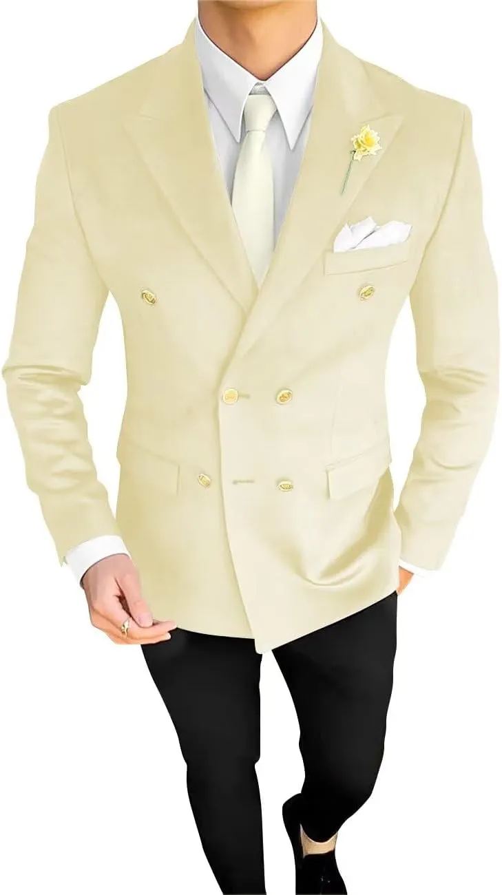 Men's Double Breasted Velvet Blazer Jacket Sport Coats Formal Classic Fit Business Dinner Party Wedding Suit