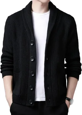 Men's Shawl Collar Button Down Cardigan Casual Slim Fit Cardigan Jacket Thermal Soft Cardigan Sweaters