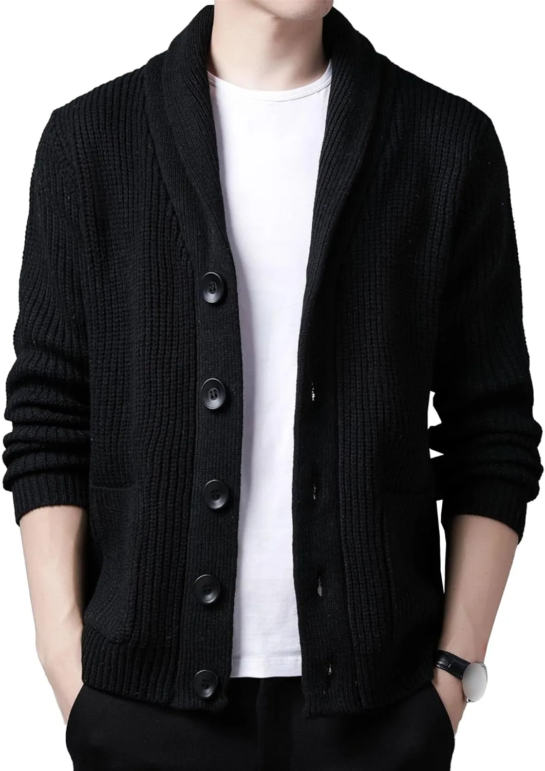 Men's Shawl Collar Button Down Cardigan Casual Slim Fit Cardigan Jacket Thermal Soft Cardigan Sweaters