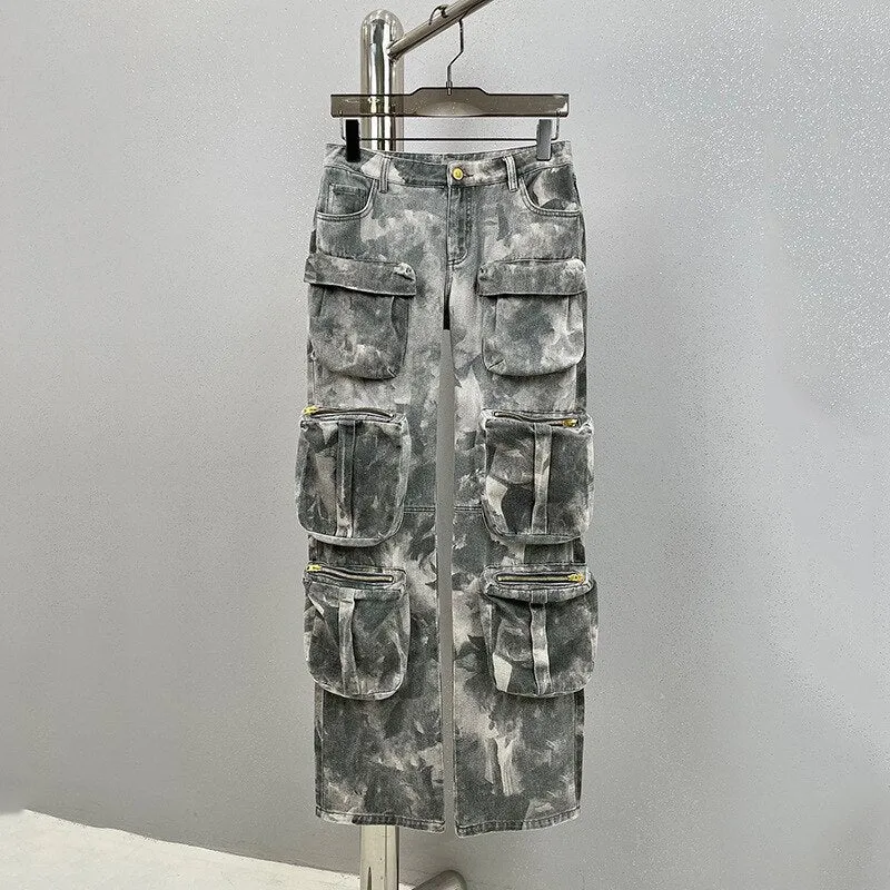Multiple Pockets Camouflage Cargo Pant 2023 New Fashion Elegant Streetwear Denim Trousers Jeans Pant for Women