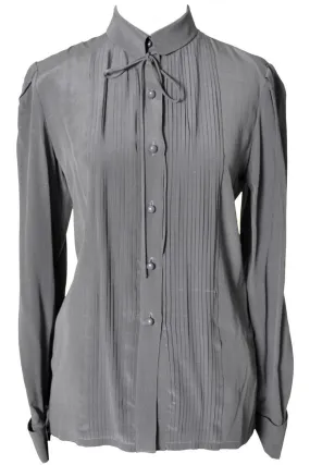 ON HOLD // 1970's Gray Silk Valentino Vintage Blouse w/ Neck Bow