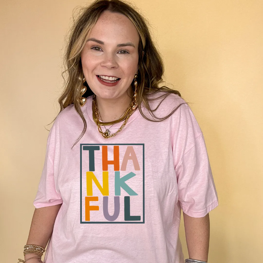 Online Exclusive | Thankful Color Block Letters Graphic Tee in Multiple Color Options