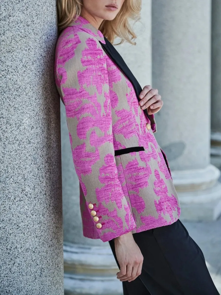Pink Jacquard One Button Blazer