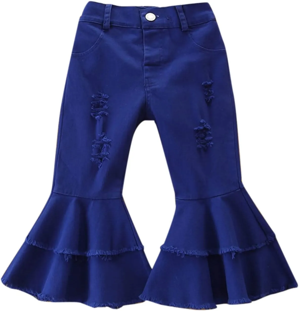 Ripped Jeans Toddler Baby Girl Flared Denim Pants Ruffled Wide Legs Jeans Kids High Waist Bell Bottom Pants Jeans Kids