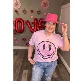 Smiley Face Pink Leopard Tee