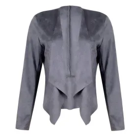 Suede Draped Long-sleeve Coat