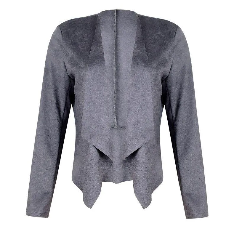 Suede Draped Long-sleeve Coat