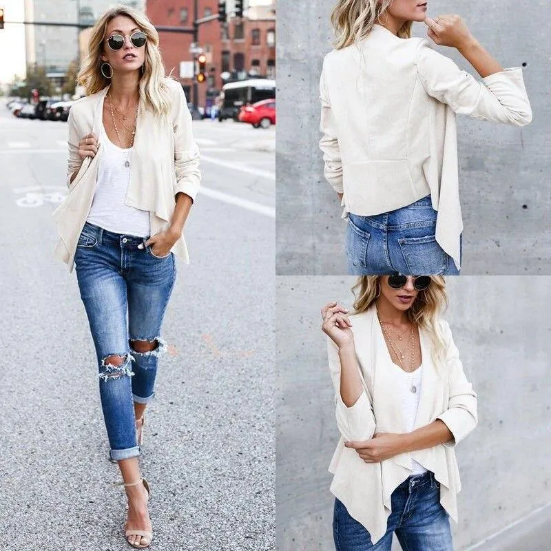 Suede Draped Long-sleeve Coat