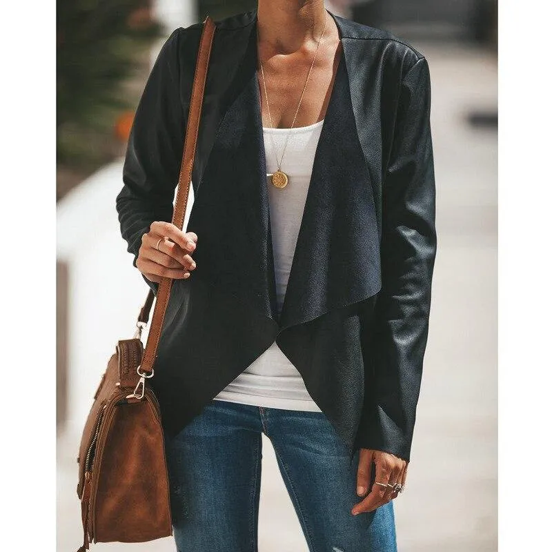 Suede Draped Long-sleeve Coat
